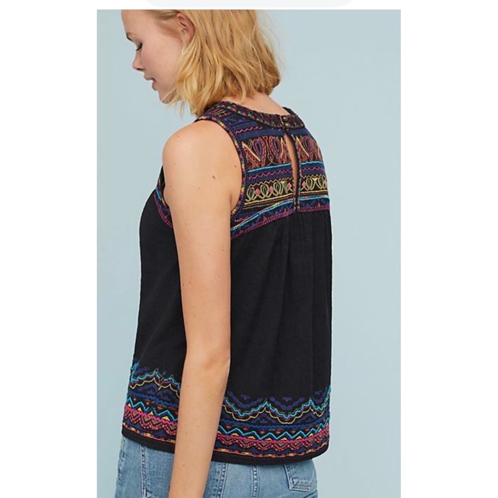 Anthropologie Akemi+Kin Mesa Black Embroidered Top Size 6 Boho Festival Peasant - Picture 4 of 9